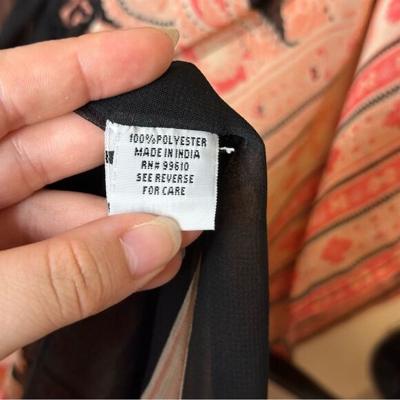 Y2K Tramp Pink Black Floral Paisley Kaftan Swim Coverup Tunic Sz S Coastal Boho - Picture 7 of 8